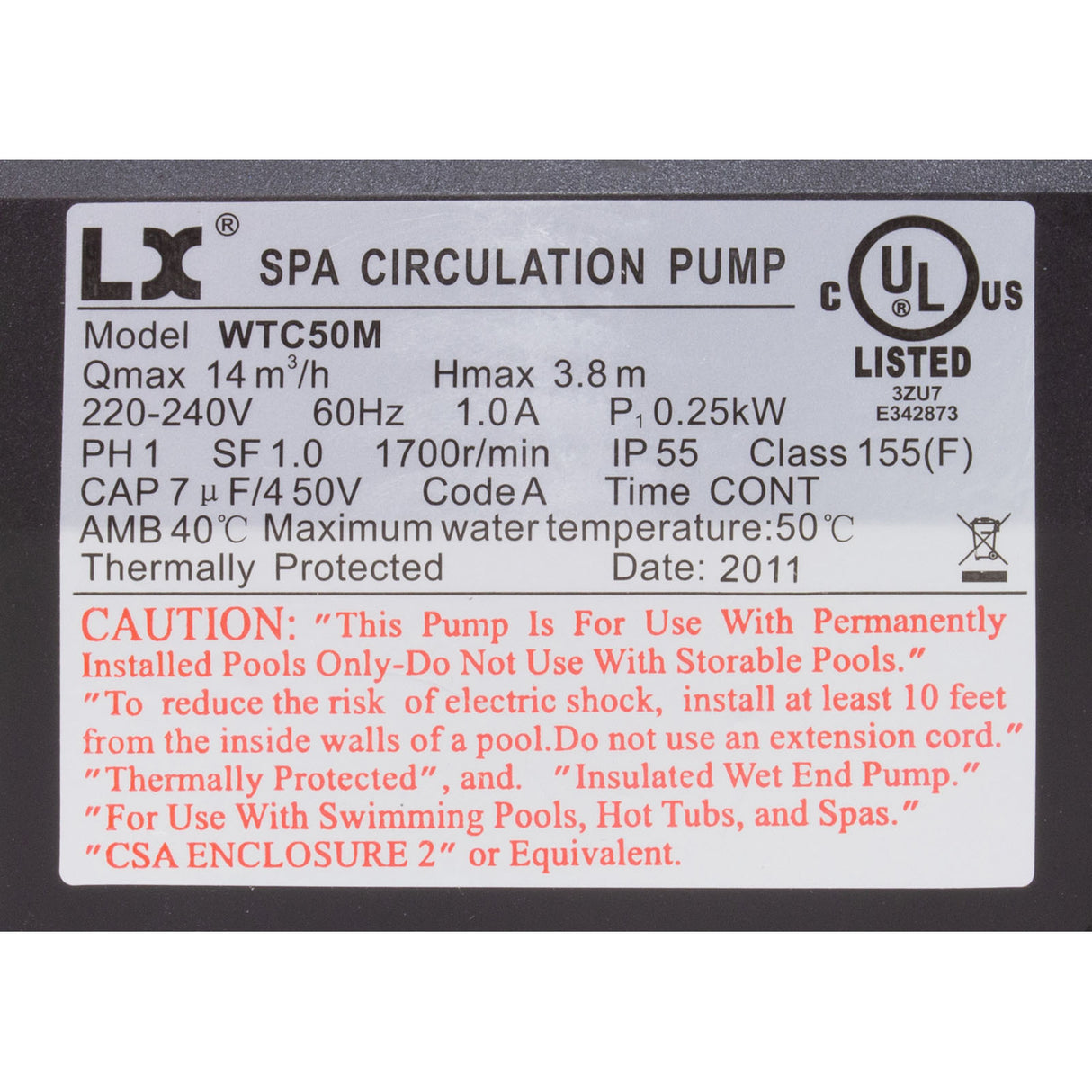 Pump, Circ, LX WTCM, 1/15hp, 230v, 48Fr, 1.5", After 7/2011 : WTC50MSTD
