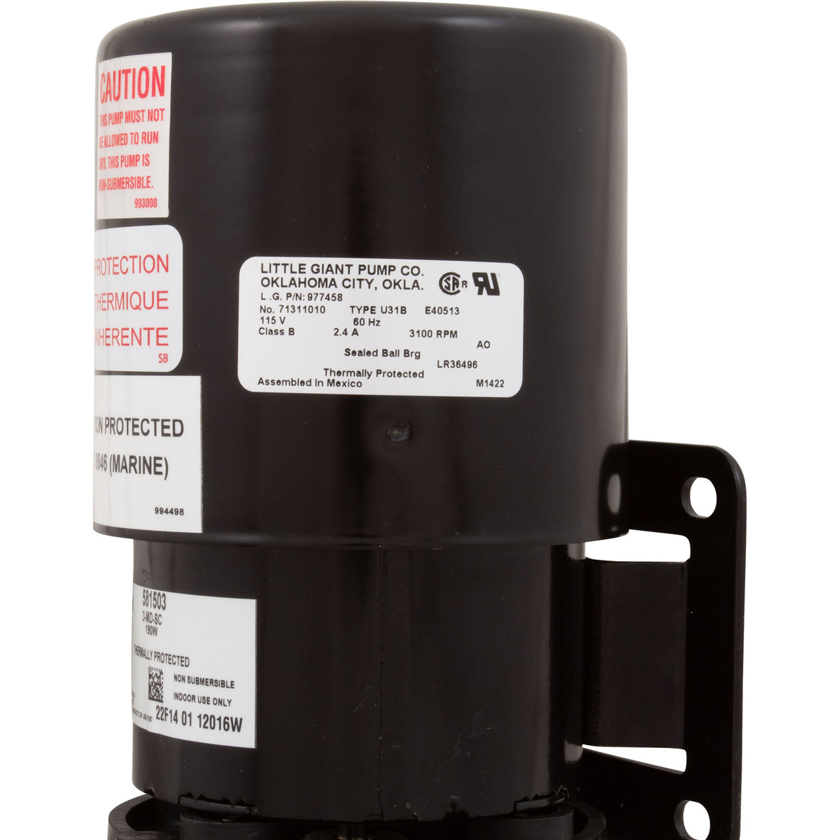 Pump, Circulation, Little Giant 3-MD-SC, 750 GPH, 190W, 6' Cord : 581503 - Little Giant / Franklin - 581503 - PartsForSpas.com