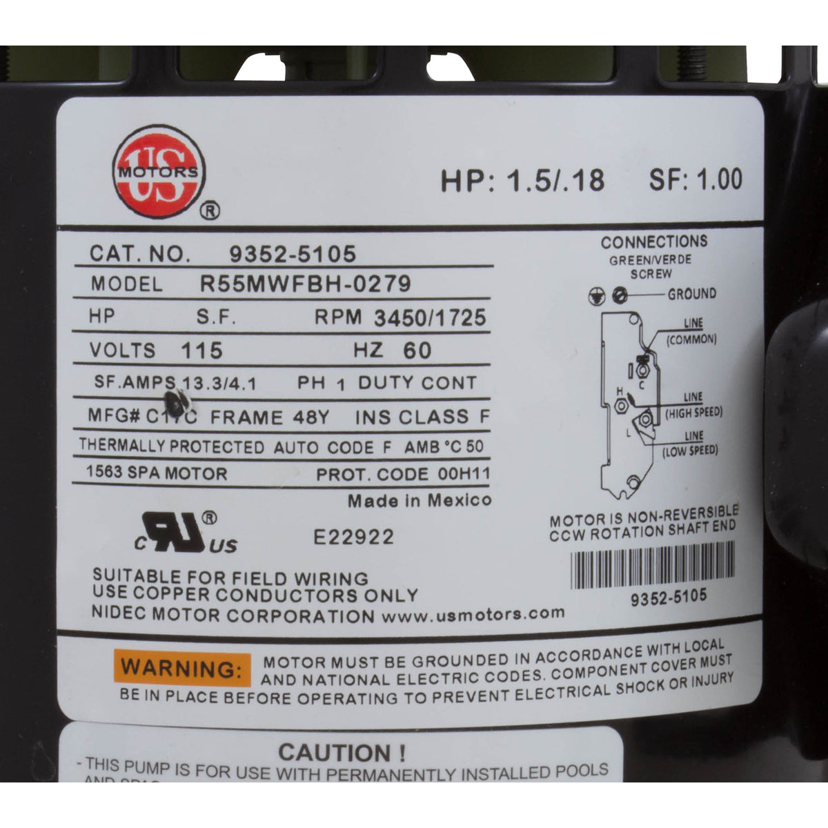 Pump, Aqua Flo FMCP, 1.5hp, 115v, 2-Spd, 48fr, 1-1/2", OEM : 02615000-1010