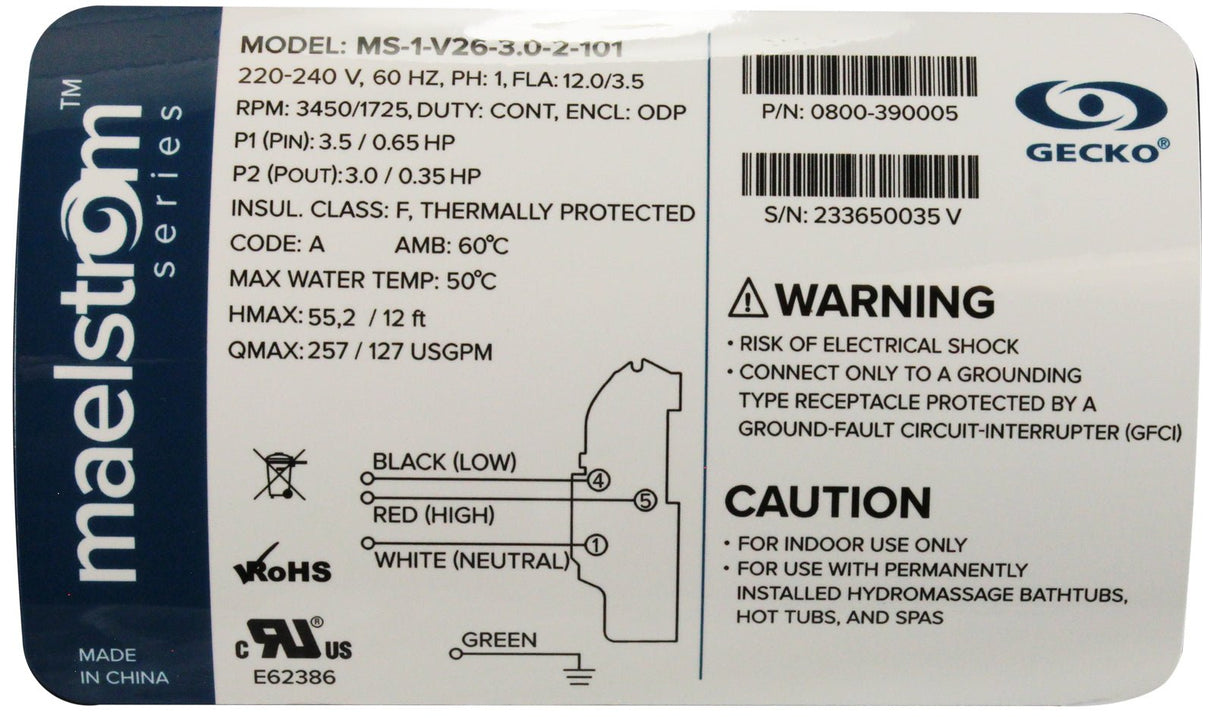 Pump, Aqua Flo Maelstrom, 2.0hp, 230v, 2-Spd, 56fr, 2", OEM : 0800-390005 - Aquaflo/Gecko - 0800-390005 - PartsForSpas.com