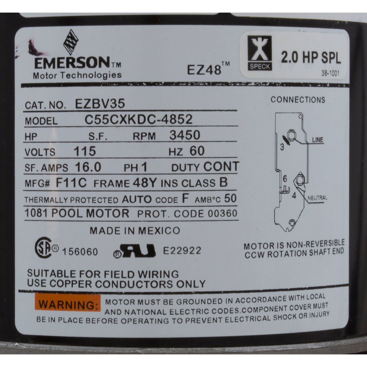 Pump, Bath, Speck E45, 1.5hp, 115v, 1-1/2", 3ft Cord, AS, OEM : JT182-1150T-0ST - Speck Pumps - JT182-1150T-0ST - PartsForSpas.com