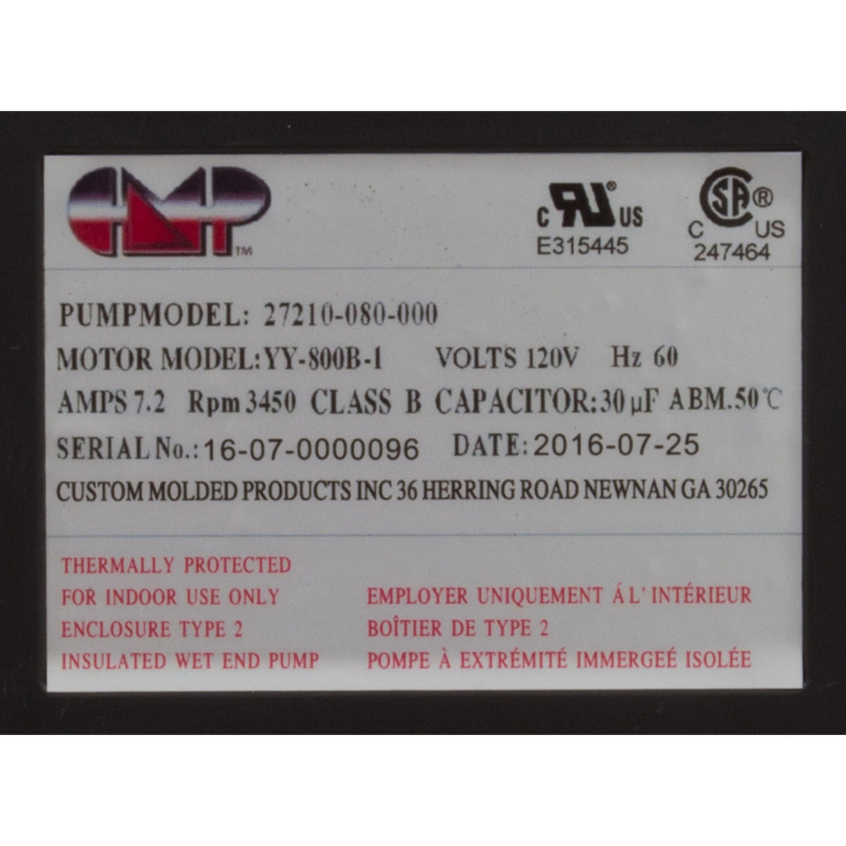 Pump, Bath, CMP Ninja, 115v, 1-1/2"mbt, 7.2A, OEM, AS : 27210-080-000 - Custom Molded Products - 27210-080-000 - PartsForSpas.com