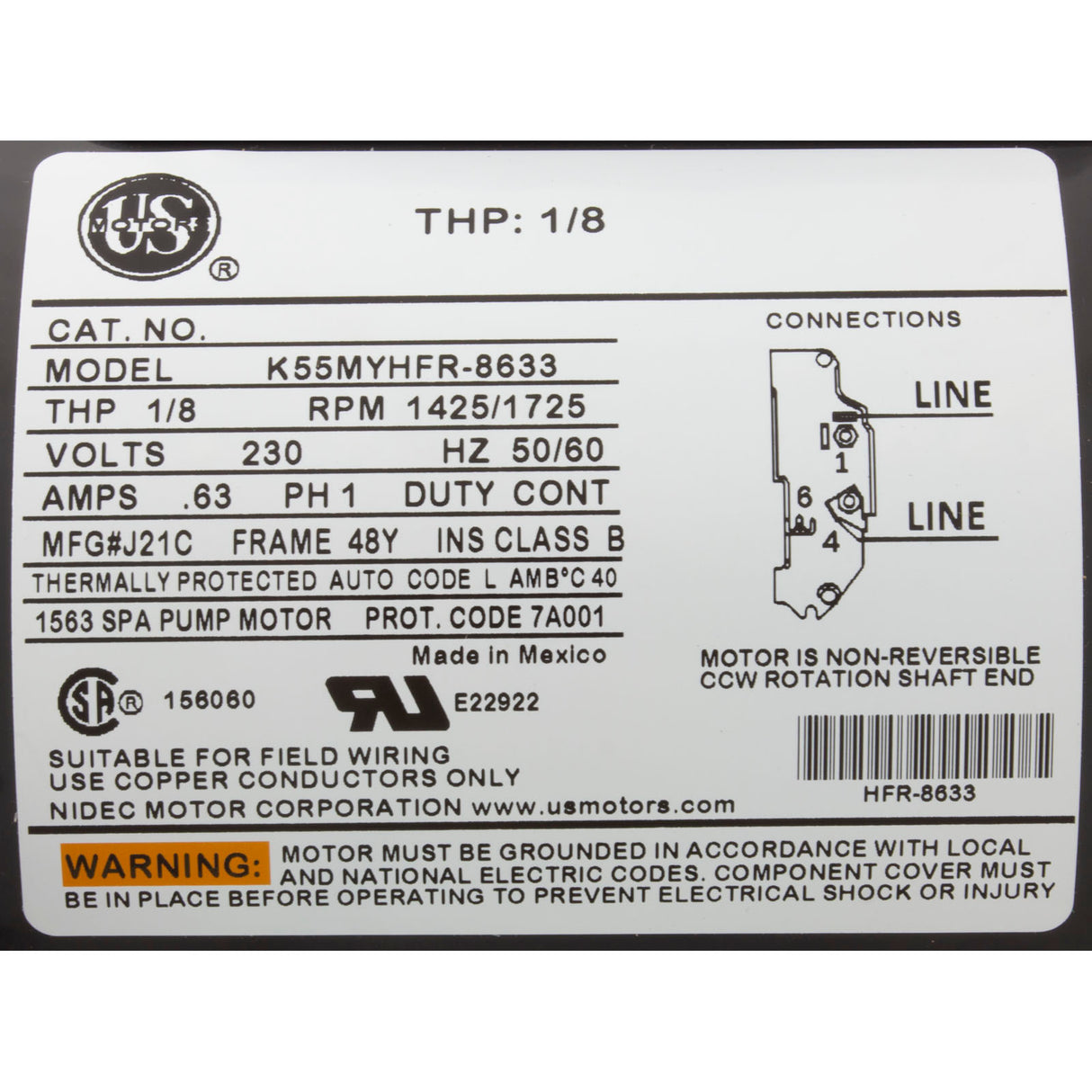 Pump, Circ, Waterway Uni-Might, 1/8hp, 230v, 1-Spd, 48Fr, 50/60Hz : 3410020-1X86 - Waterway Plastics - 806105500274 - PartsForSpas.com