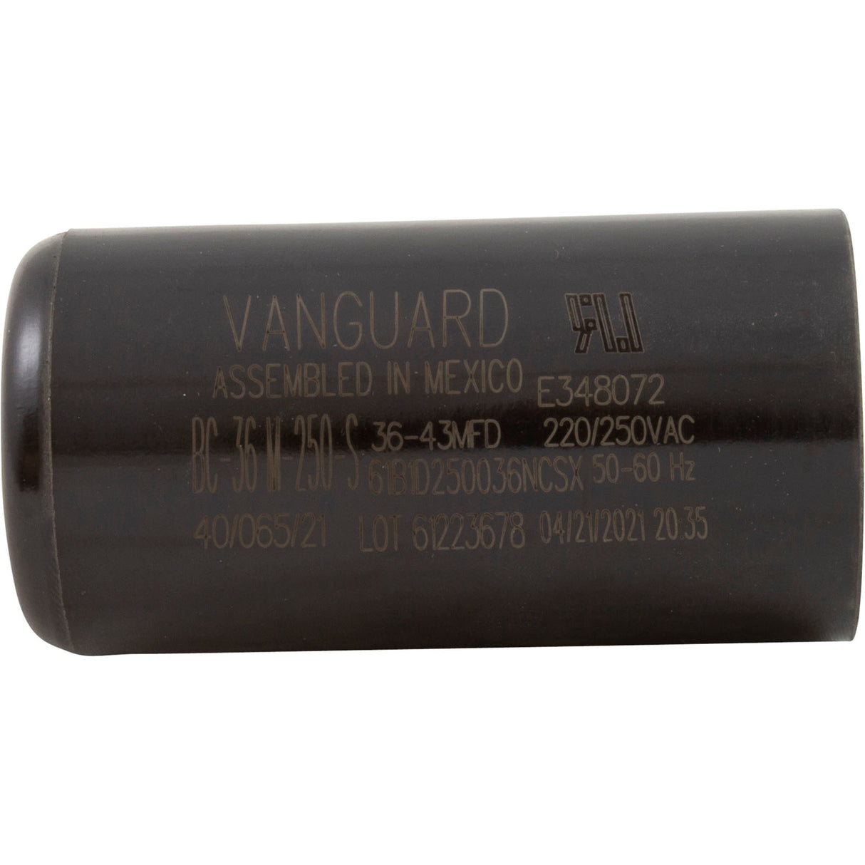 Start Capacitor, 36-43 MFD, 250v, 1-7/16" x 2-3/4" : BC-36M-250S