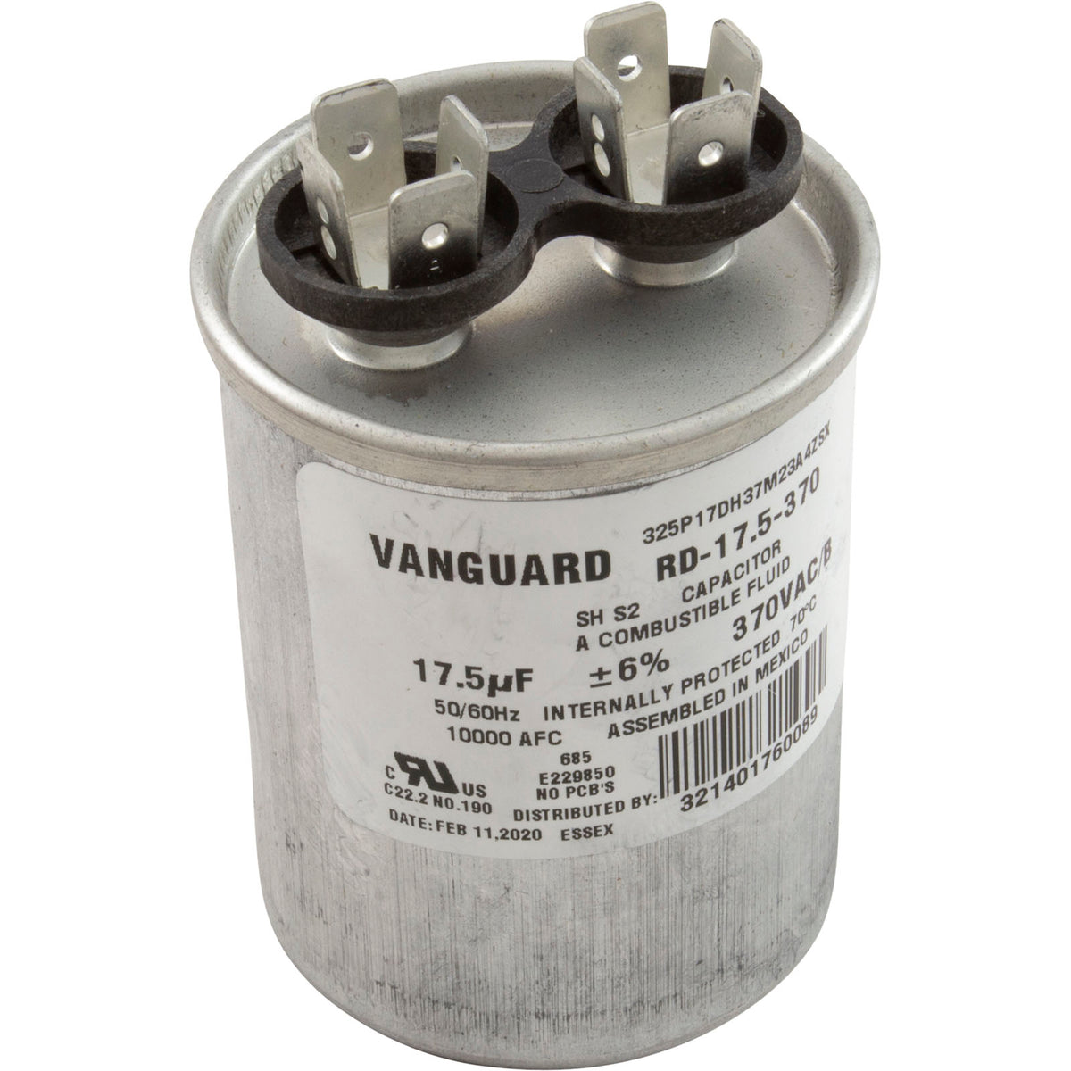 Run Capacitor, 17.5 MFD, 370v, 1-3/4" x 2-7/8" : RD-17.5-370
