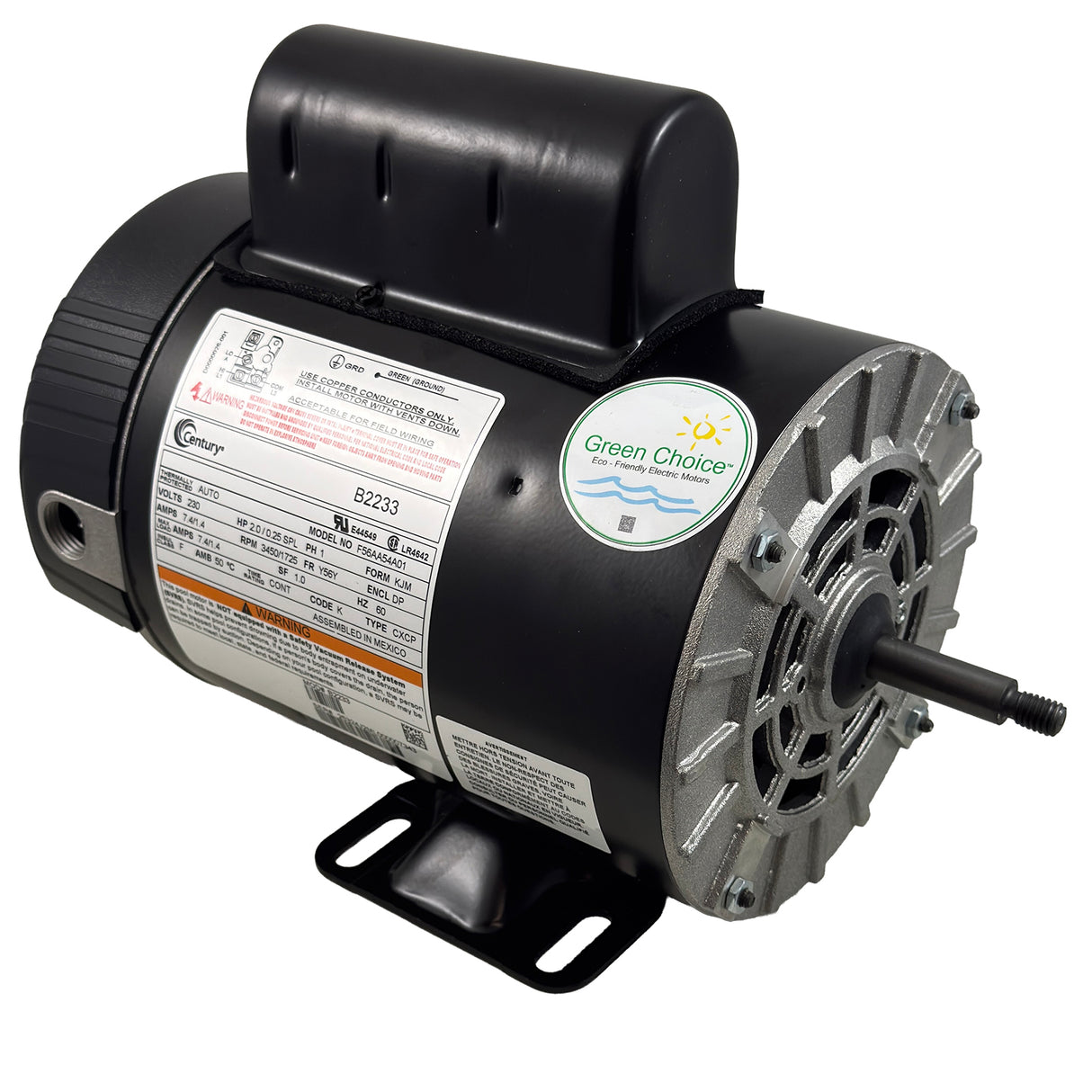 Motor, Century, 2.0 Horsepower, 230v, 2 Speed, 56 Y Frame : B2233