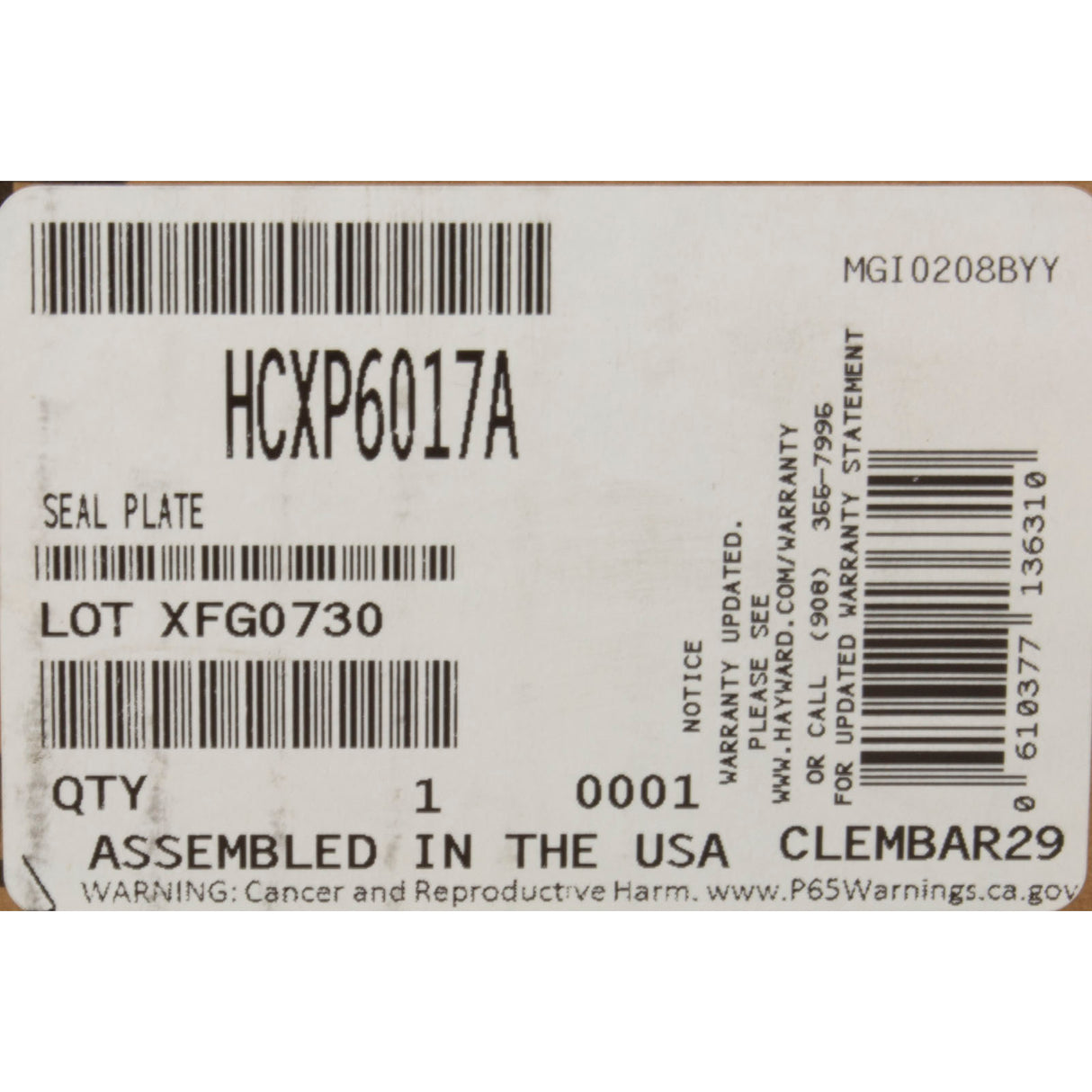 Seal Plate Only, Hayward HCP : HCXP6017A - Hayward Pool Products - 0610377136310 - PartsForSpas.com
