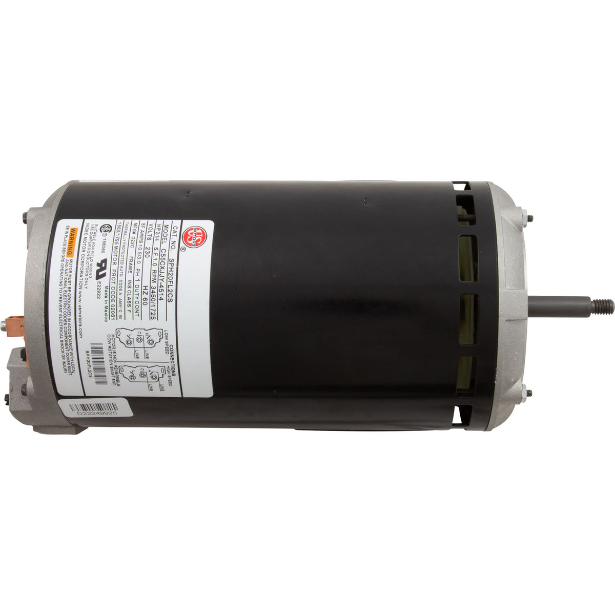Motor, Nidec/US Motor, 2.0hp, 230v, 2-Speed, 48Y Frame : SPH20FL2CS
