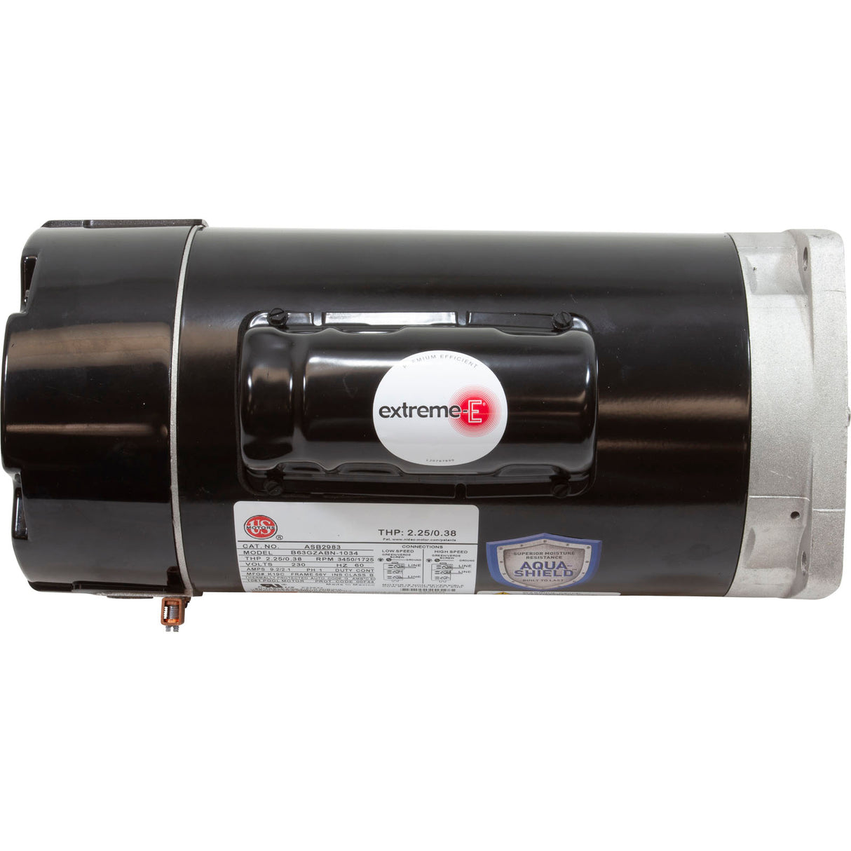 Motor, US Motor, 1.5hp, 2-Spd, 230v, 56YFr, SQFL, Full Rate, PE : ASB2983