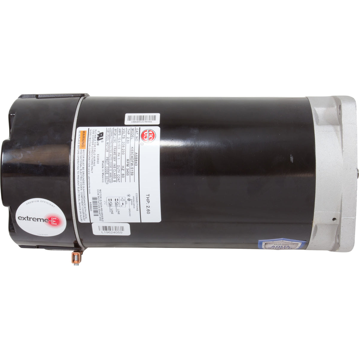 Motor, US Motor, 2.0hp, 208-230v, 56YFr, SQFL, Full, PE : ASB843