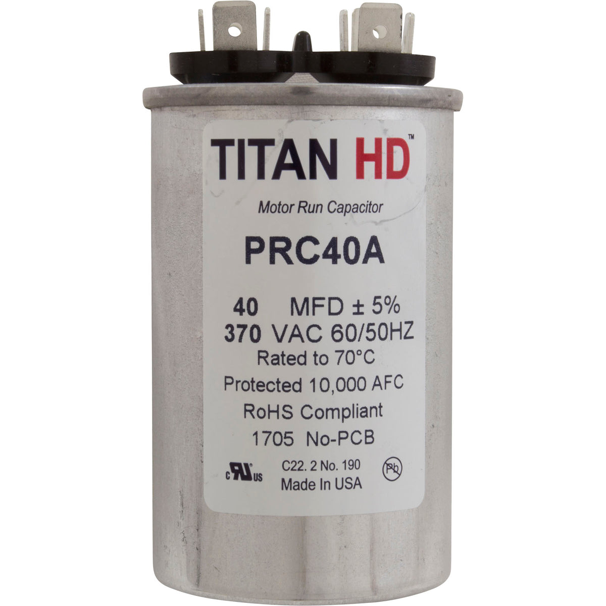 Run Capacitor, 40 MFD, 370v :