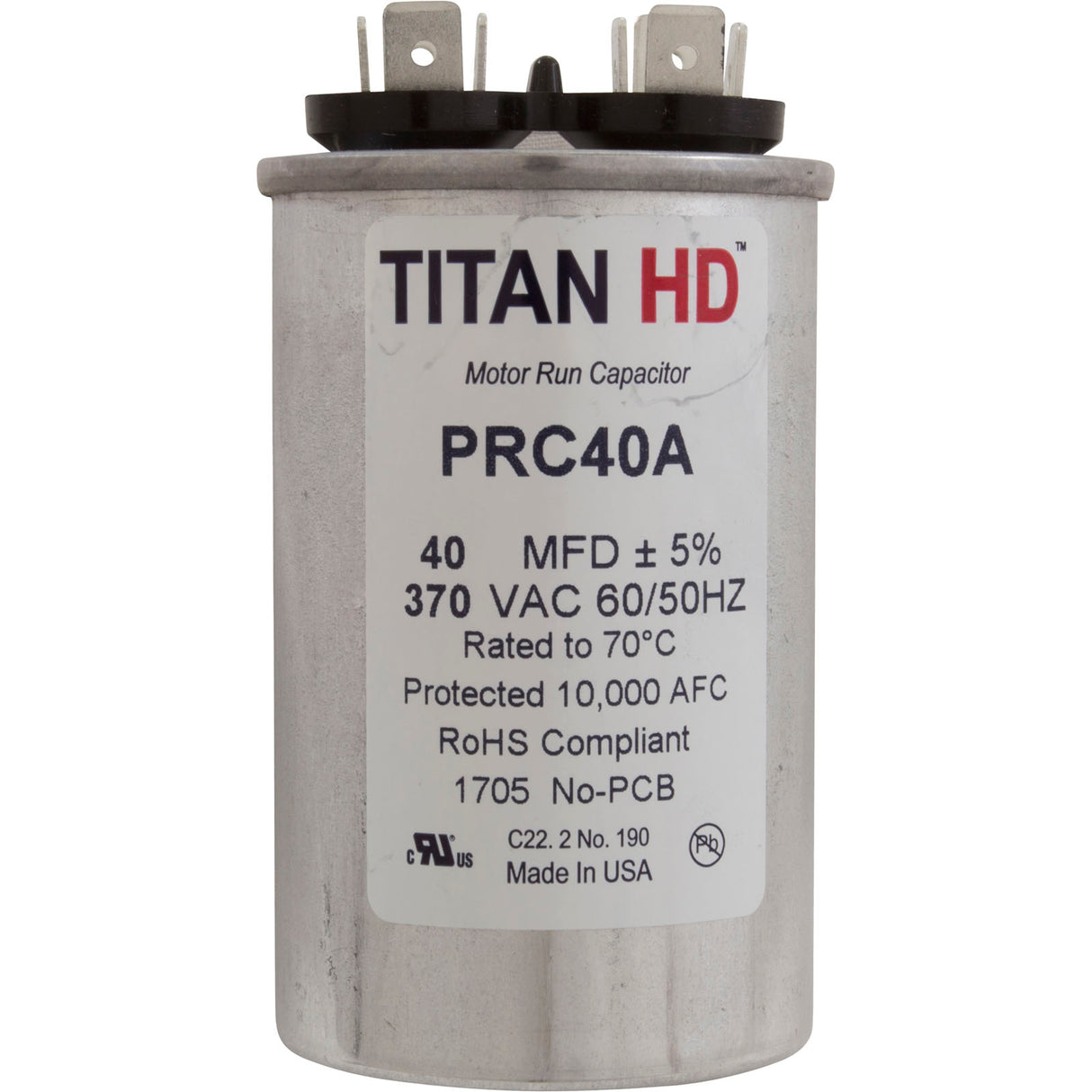 Run Capacitor, 40 MFD, 370v :