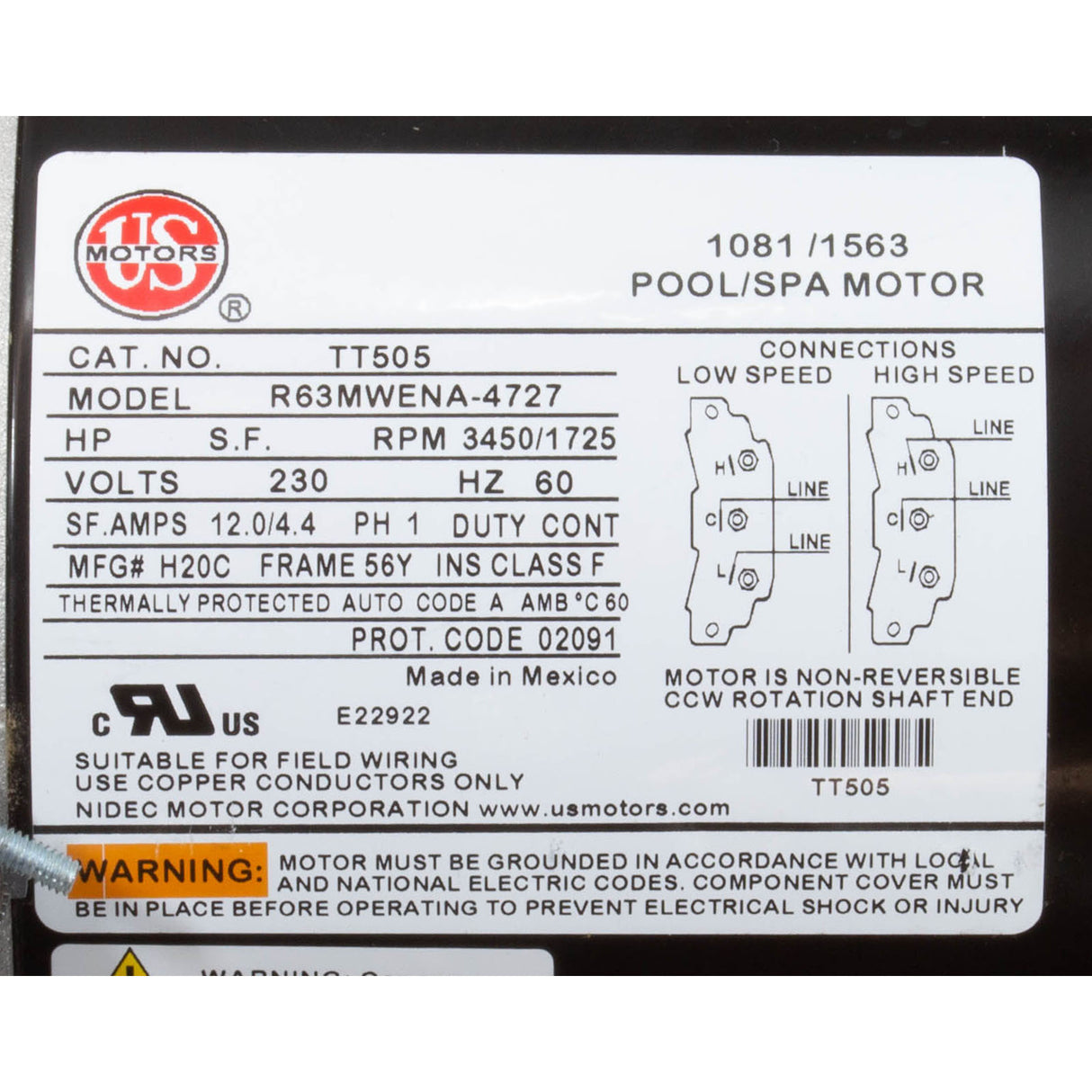 Exec 5Hp-Spl 2Sp 56Fr 220V 2"In 6Ft 4Pin W/Unions : 3721624-0D85U - Waterway Plastics - 3721624-0D85U - PartsForSpas.com