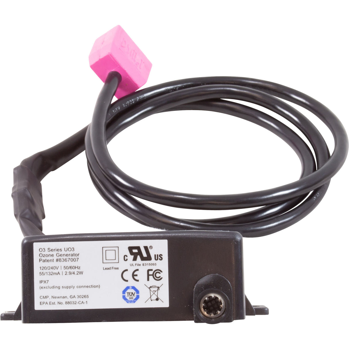 Ozonator, Del Ozone UO3, 115v/230v, 1/8" x 1/4" CV, J&J Cord : 51002-022-107 - Del Ozone - 51002-022-107 - PartsForSpas.com