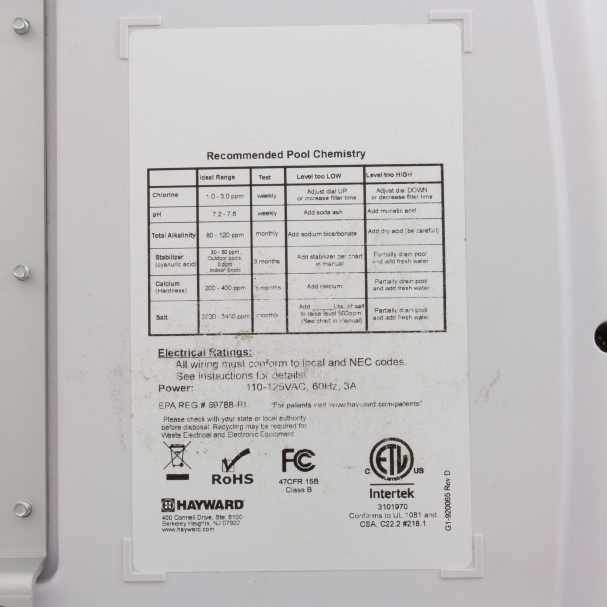 Salt Chlorinator Ctrl Unit, Hayward Salt&Swim Pro, 30k Gal, OL : W3SAS-PRO - Hayward - 0610377388122 - PartsForSpas.com