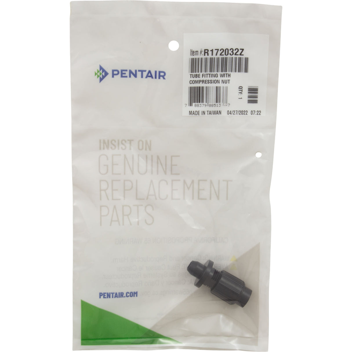 Tube Ftng, Pent.Rainbow Auto.Feeder 300, 302, 300-19/29, w/Nut : 172032Z - Pentair - 788379885137 - PartsForSpas.com