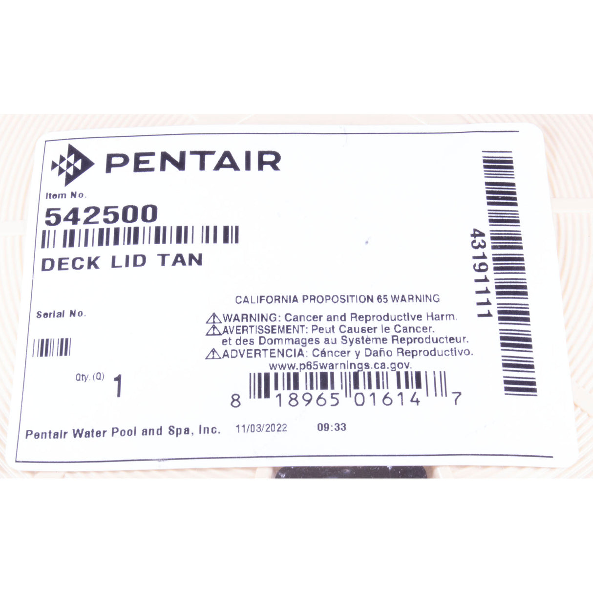 Deck Lid Tan : 542500 - A & A Manufacturing - 542500 - PartsForSpas.com