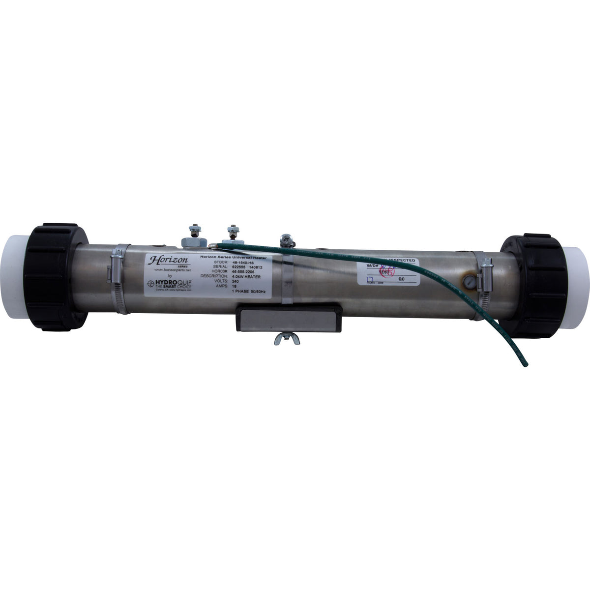 Heater, FloThru, Universal, 15" x 2", 230v, 4.0kW, w/Union : 48-1540-HS