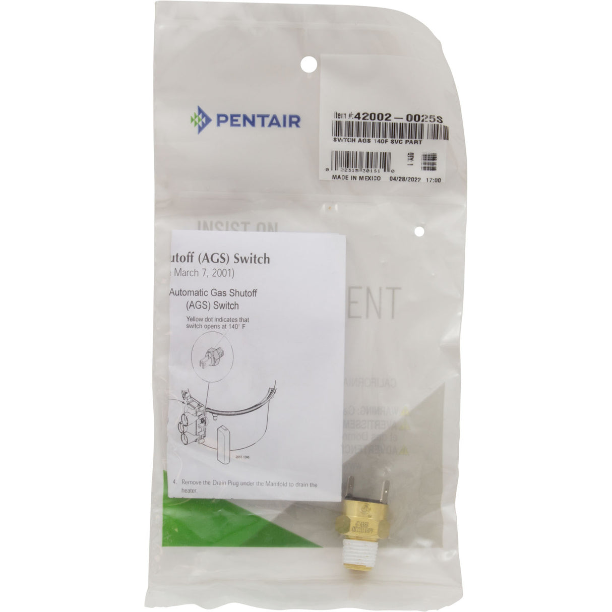 Gas Shutoff Switch, Pentair Max-E-Therm/MasterTemp : 42002-0025S - StaRite/Pentair - 022315301610 - PartsForSpas.com
