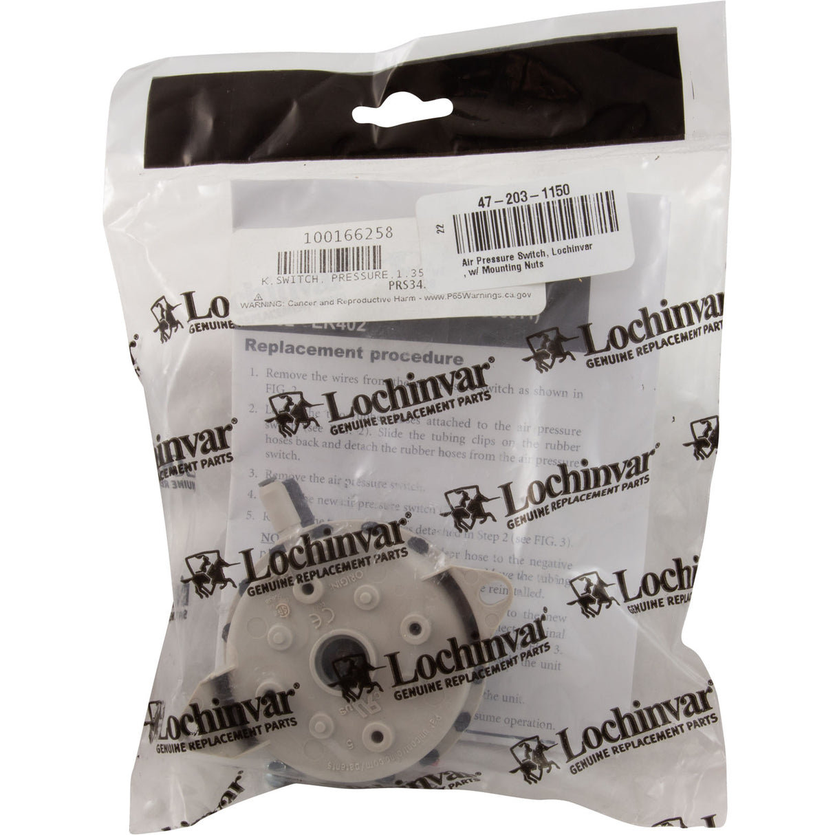 Air Pressure Switch, Lochinvar, w/ Mounting Nuts : 100166258 - Lochinvar - 100166258 - PartsForSpas.com