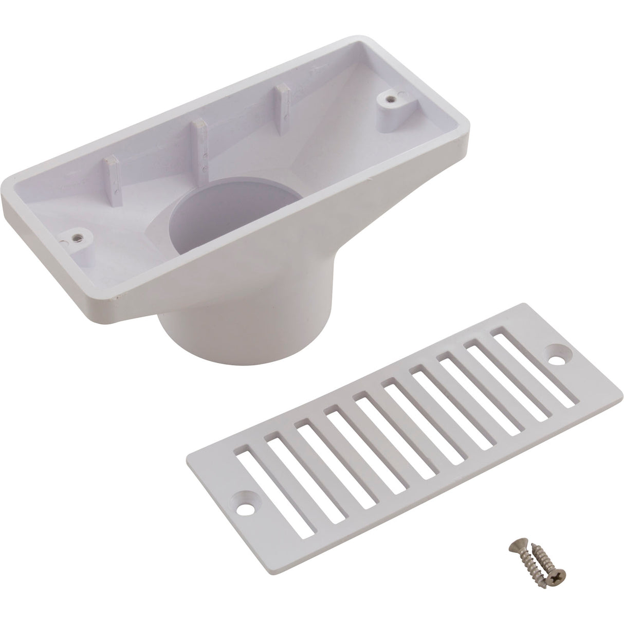 Gutter Drain, Pentair 2.5" x 6", w/Grate, White : 542039