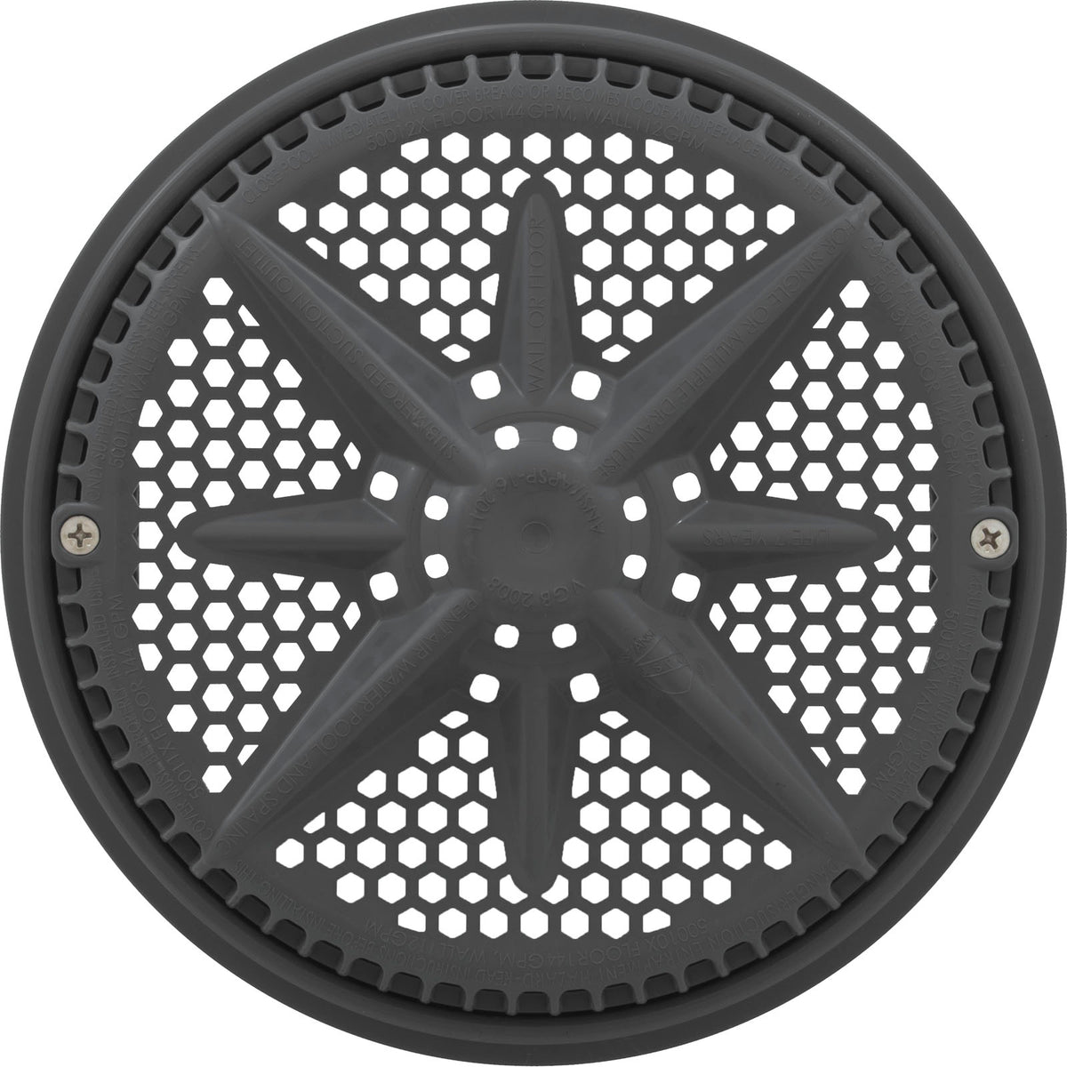 Main Drain Grate, PentairStarGuard, 8", 112gpm, Dark Gry, Lg Ring : 500101