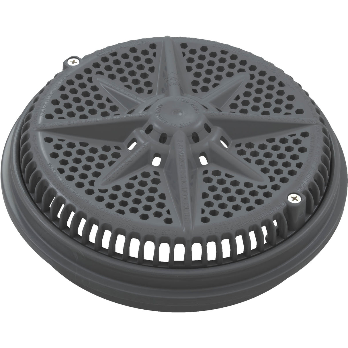 Main Drain Grate, PentairStarGuard, 8", 112gpm, Dark Gry, Lg Ring : 500101