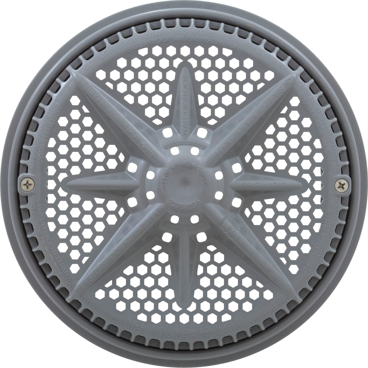 Main Drain Grate, PentairStarGuard, 8", 112gpm, Gray, Short Ring : 500106