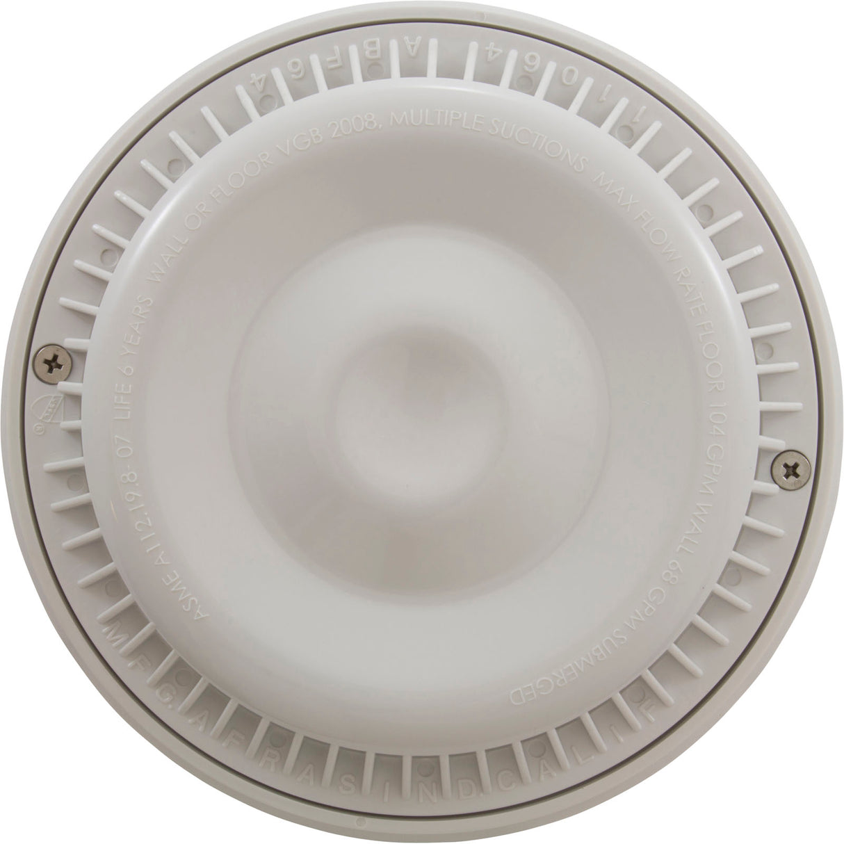 Main Drain Grate, Afras, Anti Vortex, 7-3/4"dia, Wht, w/Ring&Scrw : 10064W