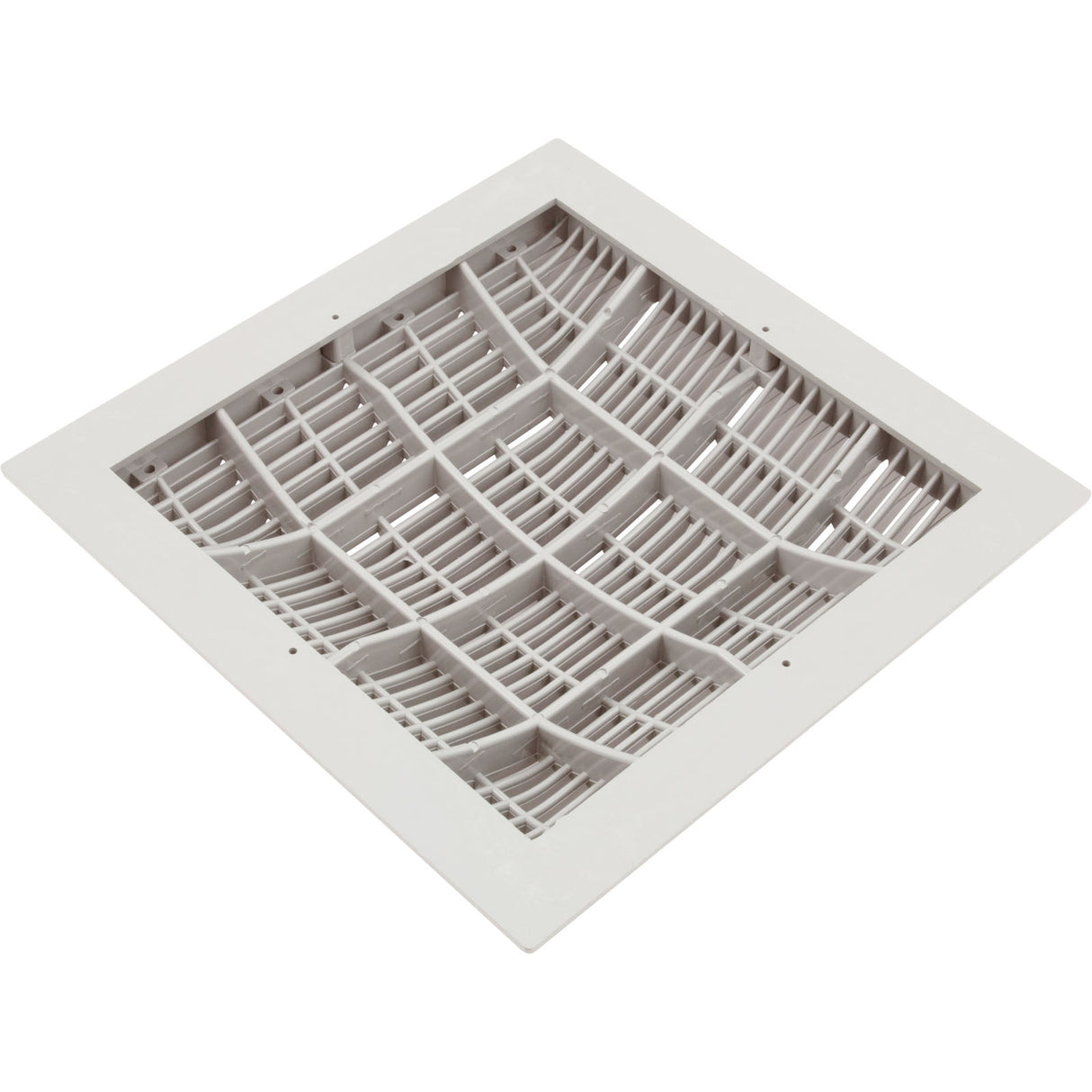 Main Drain Grate, Waterway, 12" x 12" Square, w/Frame, White : 640-4720 V