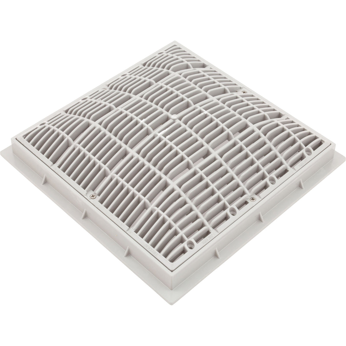 Main Drain Grate, Waterway, 12" x 12" Square, w/Frame, White : 640-4720 V
