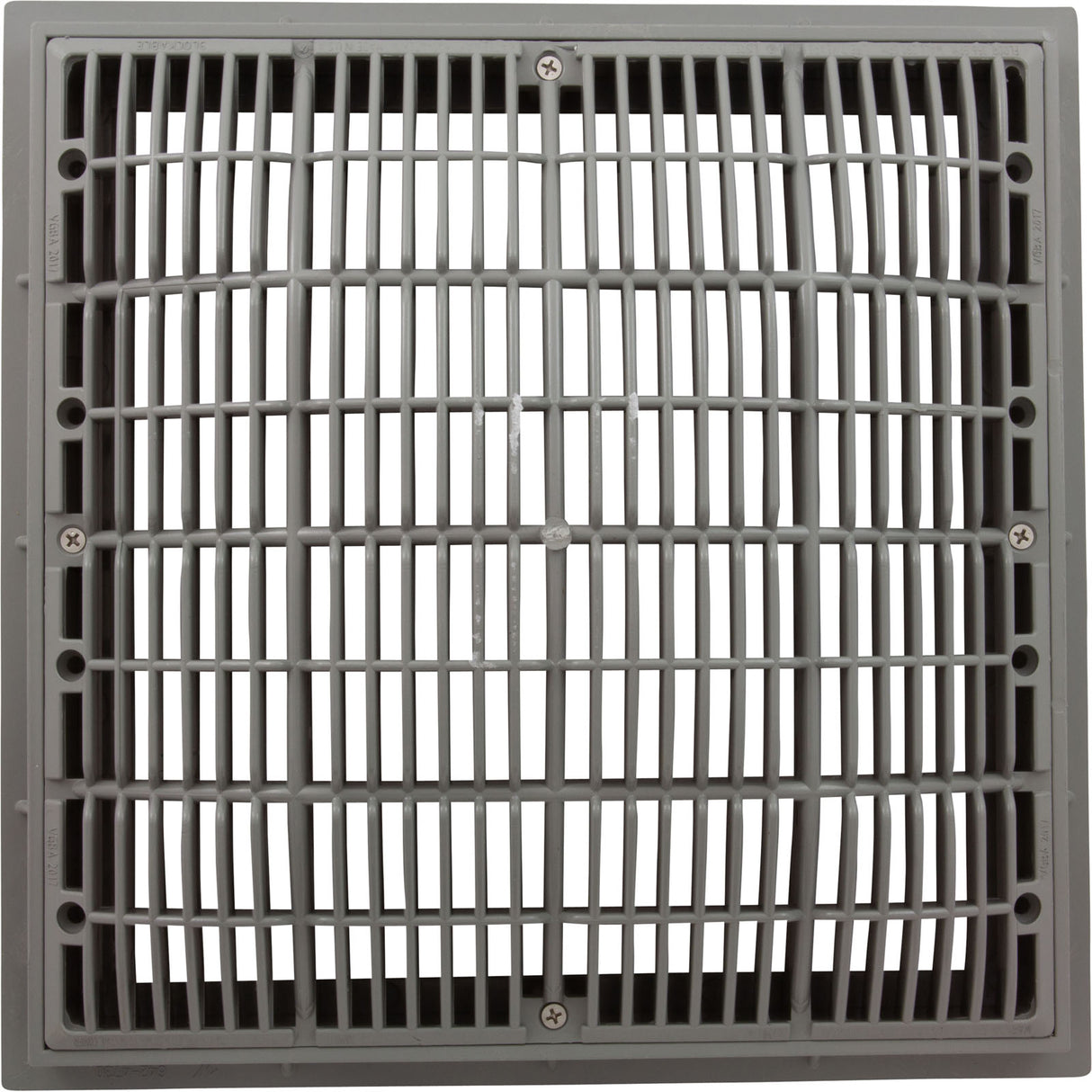 Main Drain Grate, Waterway, 12" x 12" Square, w/Frame, Gray : 640-4727 V