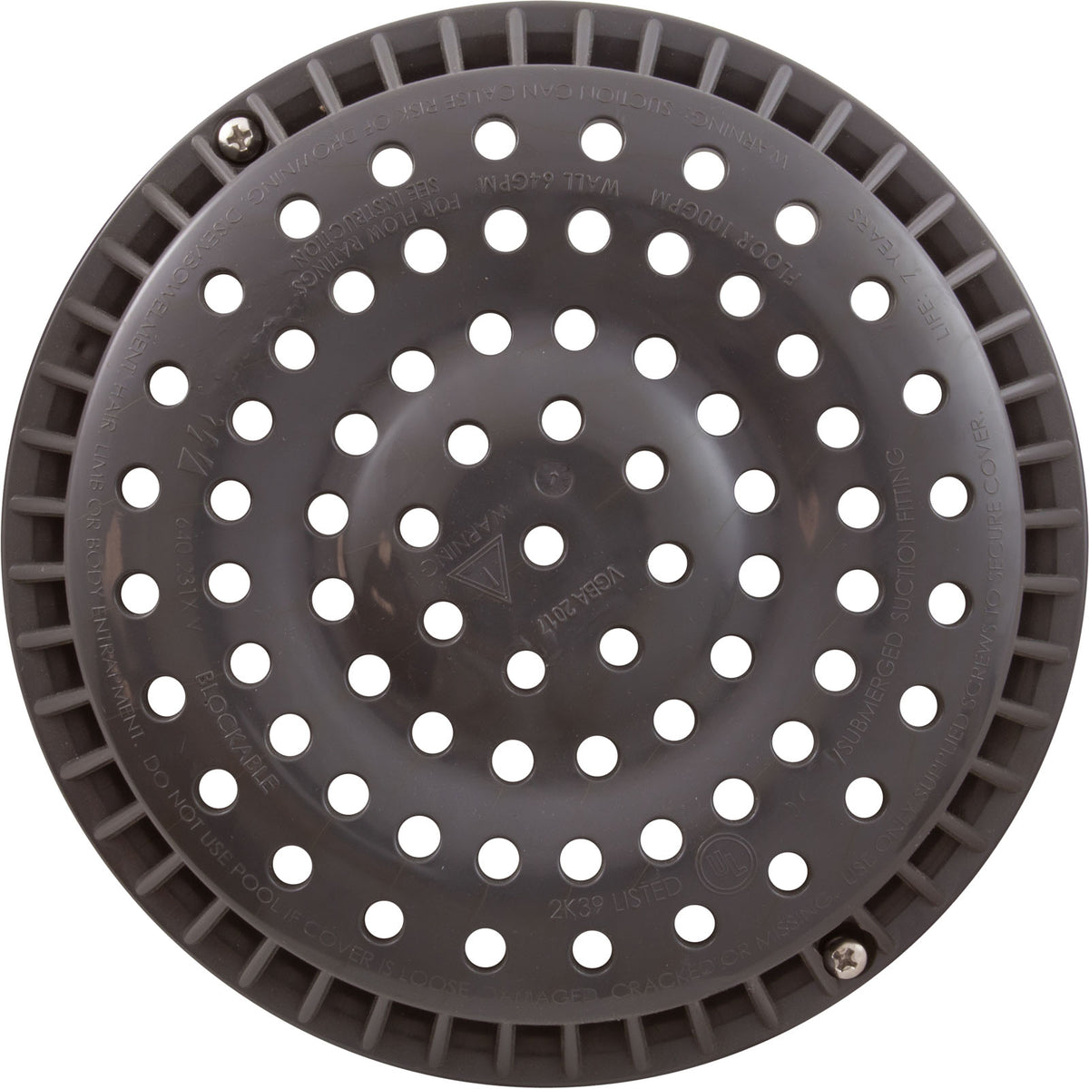 Main Drain Grate, WW Anti-Vortex, 8" Round, w/o Screws, Dk Gry : 642-2159-DKG V - Waterway Plastics - 8.06105E+11 - PartsForSpas.com