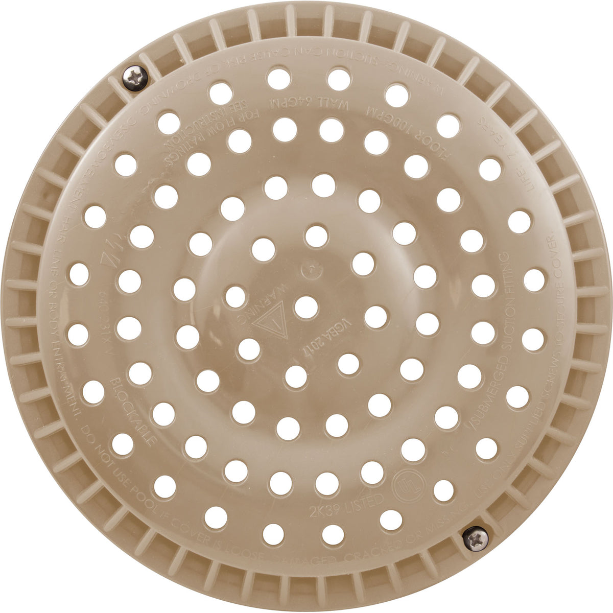 Main Drain Grate, WW Anti-Vortex, 8" Round, w/ Screws, Beige : 642-2159-BEI V - Waterway Plastics - 8.06105E+11 - PartsForSpas.com