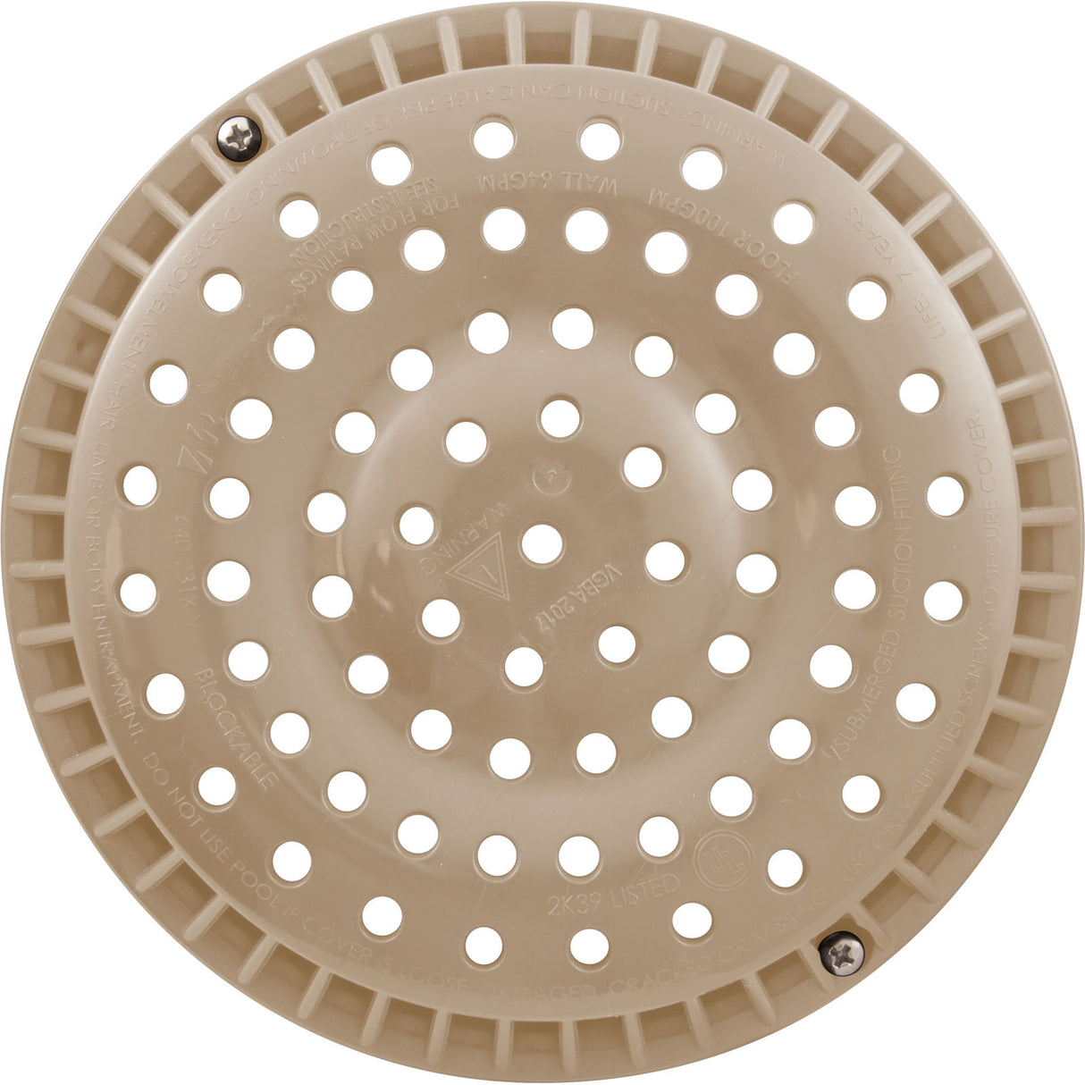 Main Drain Grate, WW Anti-Vortex, 8" Round, w/ Screws, Beige : 642-2159-BEI V