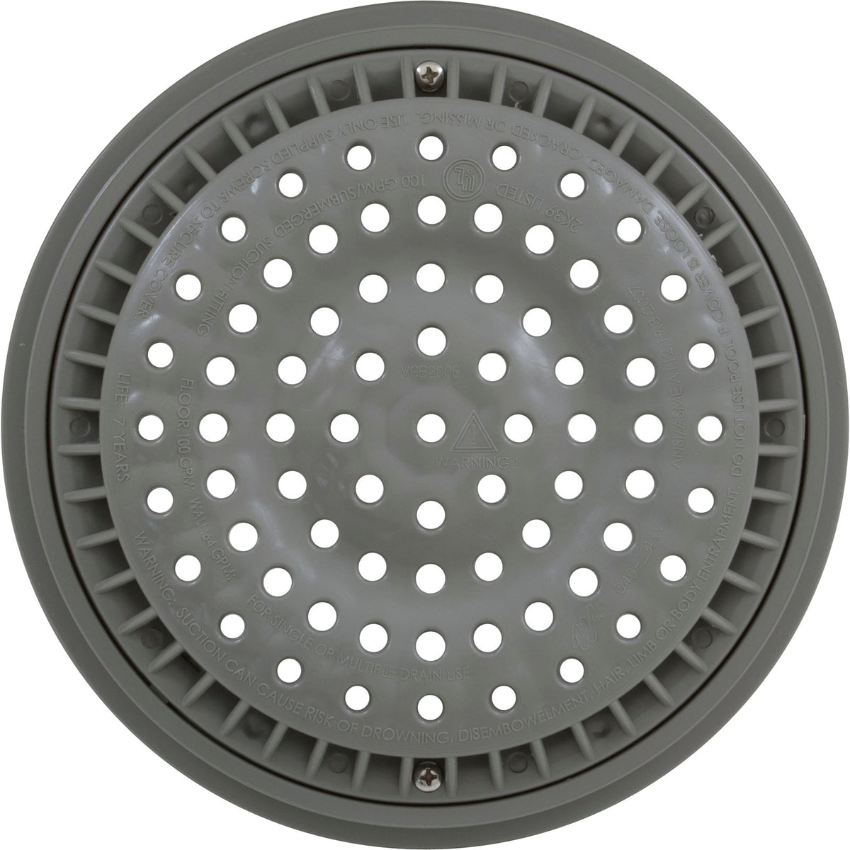 Main Drain Grate, WW Anti Vortex, 8" Rnd, w/Collar, Gray : 640-2317 V - Waterway Plastics - 8.06105E+11 - PartsForSpas.com