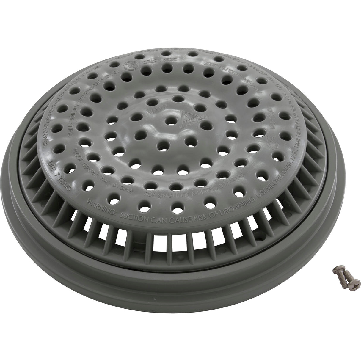 Main Drain Grate, WW Anti Vortex, 8" Rnd, w/Collar, Gray : 640-2317 V