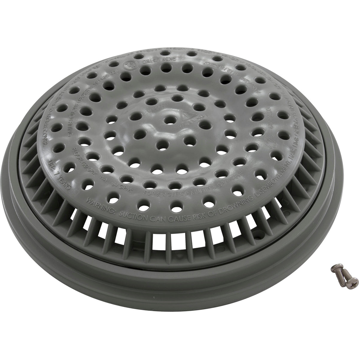 Main Drain Grate, WW Anti Vortex, 8" Rnd, w/Collar, Gray : 640-2317 V - Waterway Plastics - 8.06105E+11 - PartsForSpas.com