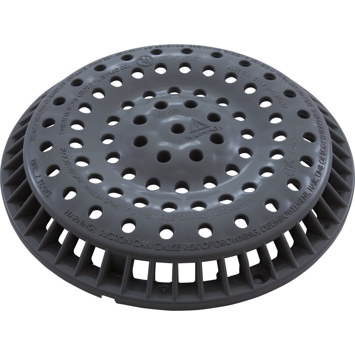 Main Drain Grate, Waterway Anti Vortex, 8" Round, Gray : 642-2157 V