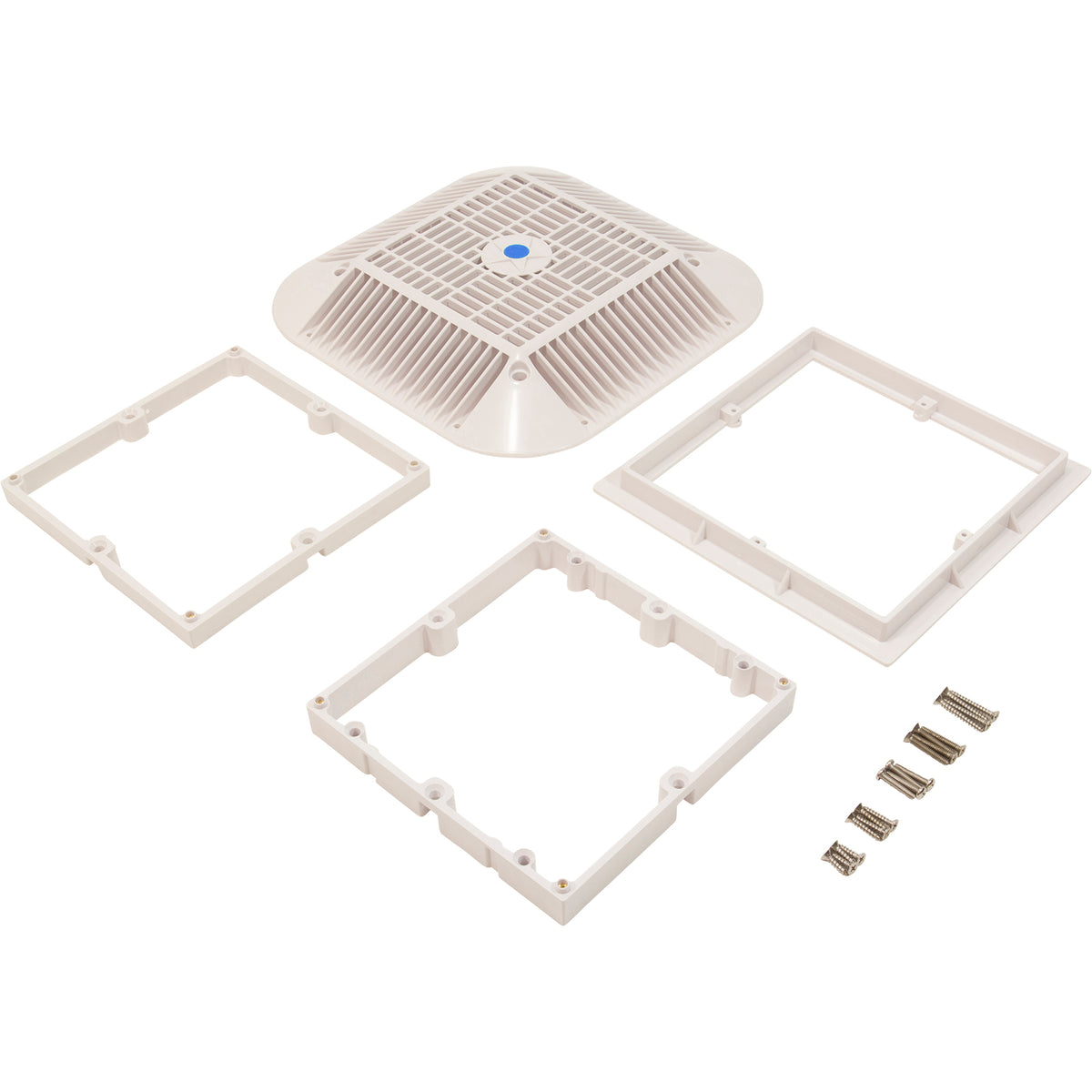 Main Drain Grate, 14" x 14" Square, 2 Retro 9"x9", White : 914101 - Aquastar Pool Products - 8.83612E+11 - PartsForSpas.com