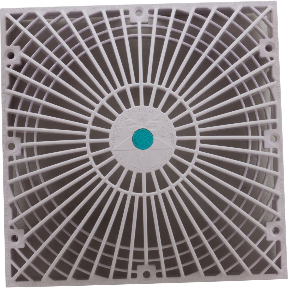 Main Drain Cover, AquaStar, Retro MoFlow, 9" x 9", Square, White : R9MF101 - Aquastar Pool Products - 8.83612E+11 - PartsForSpas.com