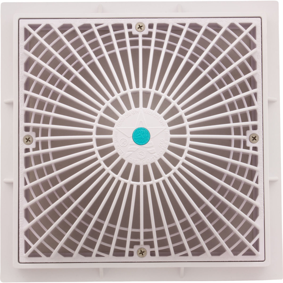 Main Drain Cover, Aquastar MoFlow, 9" Square, w/Frame, White : 9MF101