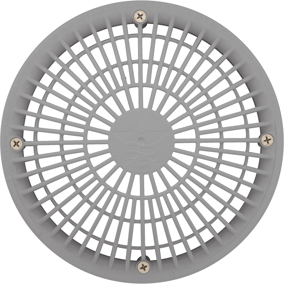 Main Drain Cover, Aquastar MoFlow, 8" Round, w/Fr, Lt Gry : 8MF103