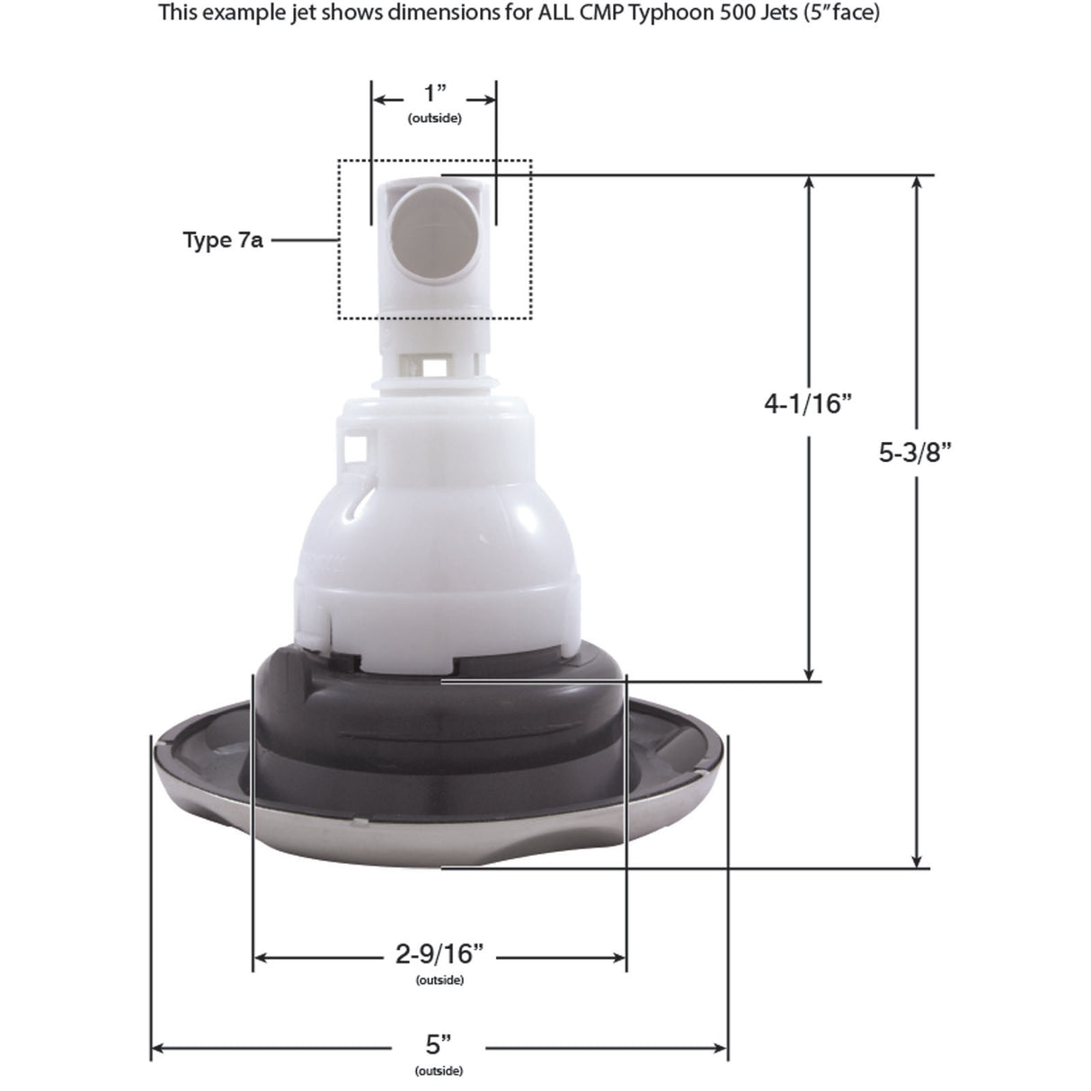 Jet Intl, CMP Typhoon 500, 5"fd, Massage, Scalloped, SS/Gry : 23452-712-900