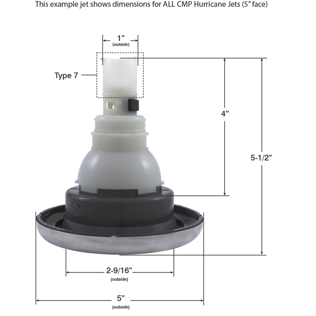 Jet Intl, CMP Hurricane, 5"fd, Twin Spin, Smth, SS/Graph Gry : 23552-042-000