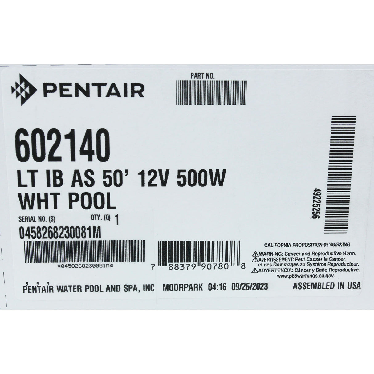 Pool Light, Pent IntelliBrite ARC, Wht LED, 12v, 50ft, 500W Eq : 602140