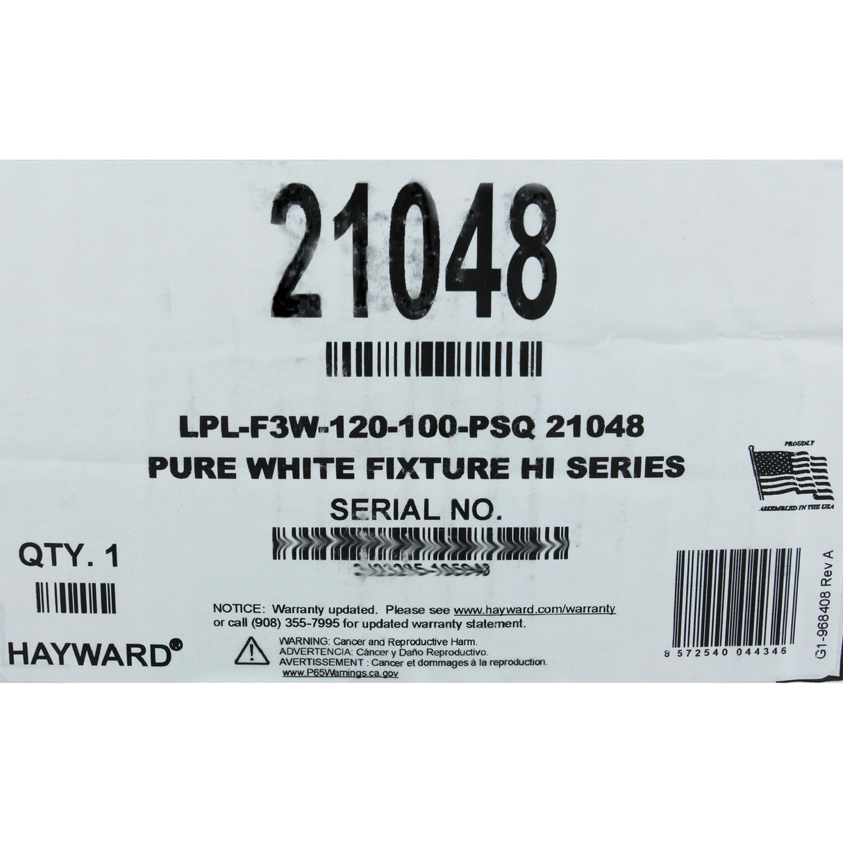 Pool Light, PureWhite LED, 115V, 58W, 100ft, 500W Equivalent, SQ : LPL-F3W-120-100-PSQ