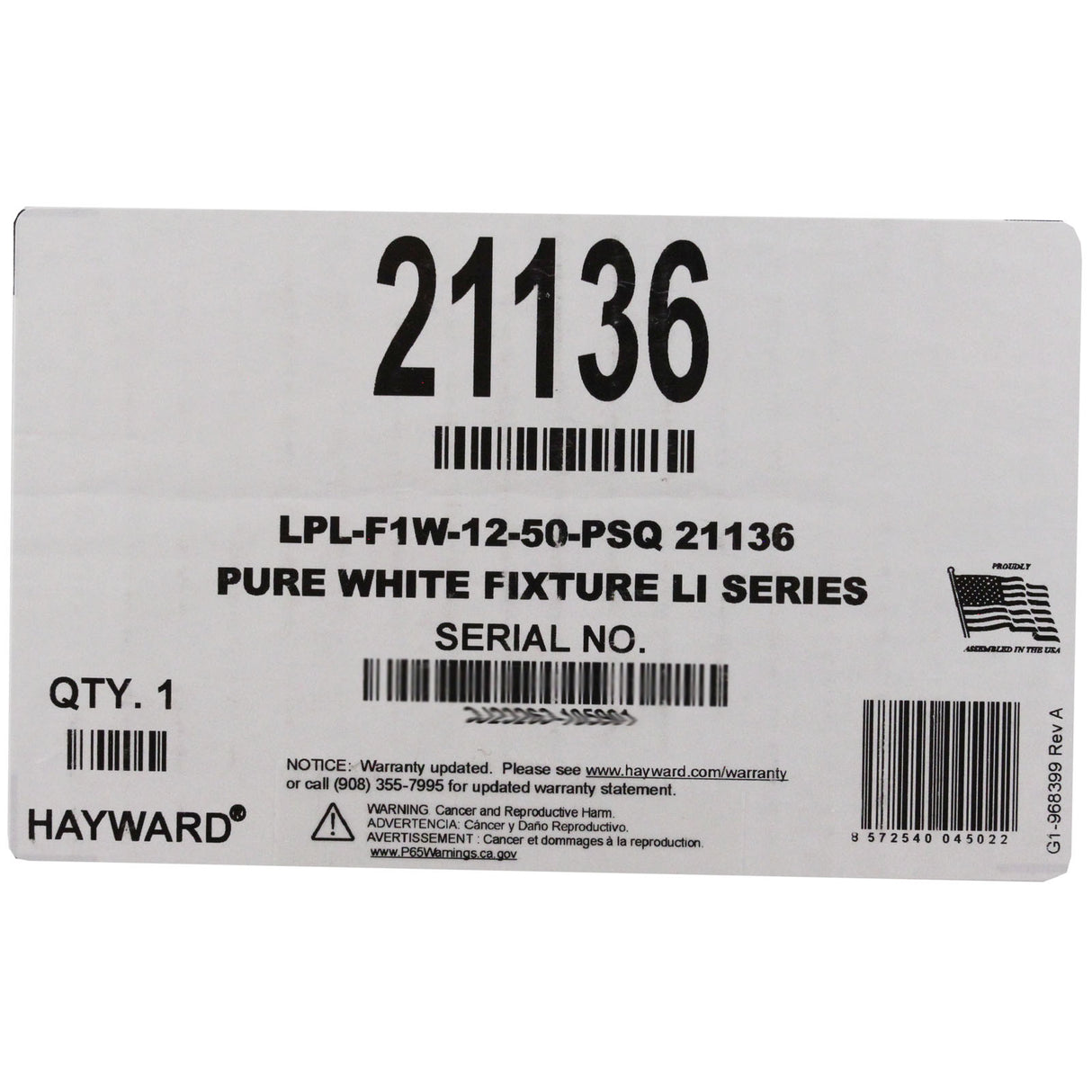 Pool Light, PureWhite LED, 12V, 39W, 50ft, 300W Equivalent, SQ : LPL-F1W-12-50-PSQ