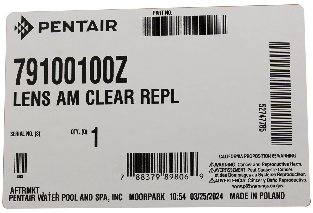 Light Lens, Pentair, Amerlite, Clear : 79100100Z - Pentair - 7.8838E+11 - PartsForSpas.com
