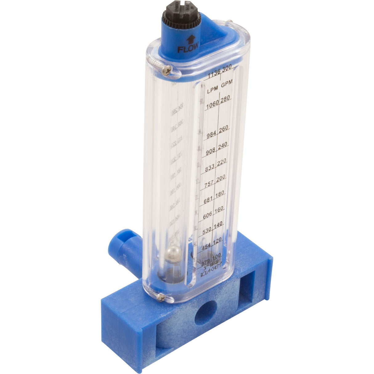 Flow Meter, 3" PVC, Vertical Mount 80-300GPM/303-1136LPM : 570371V - Rola-Chem/Paradise Industries - 757706000802 - PartsForSpas.com